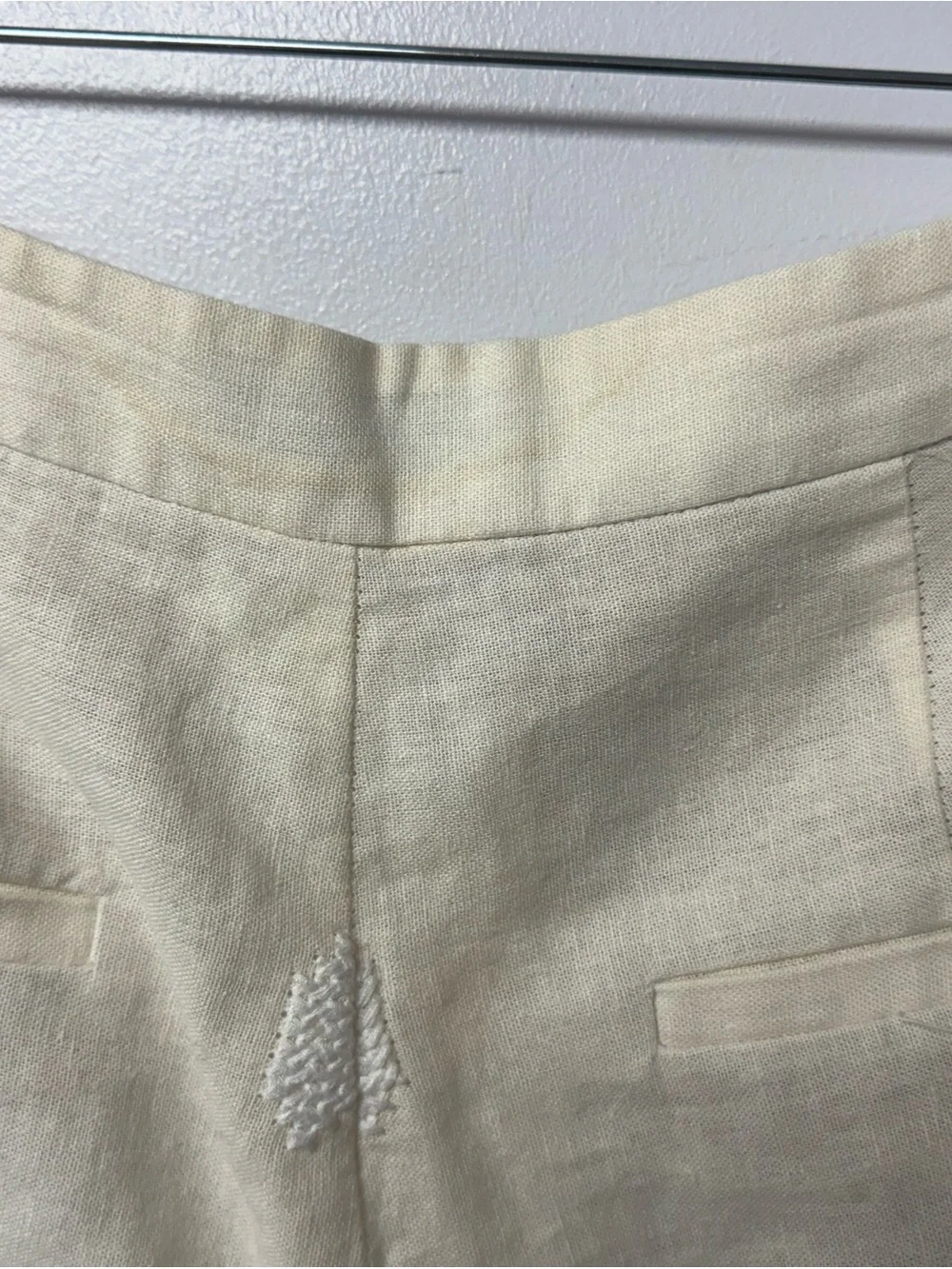 Zara Cropped Embroidered Linen Blend Pants M Ivory Euro Summer Resort Boho U